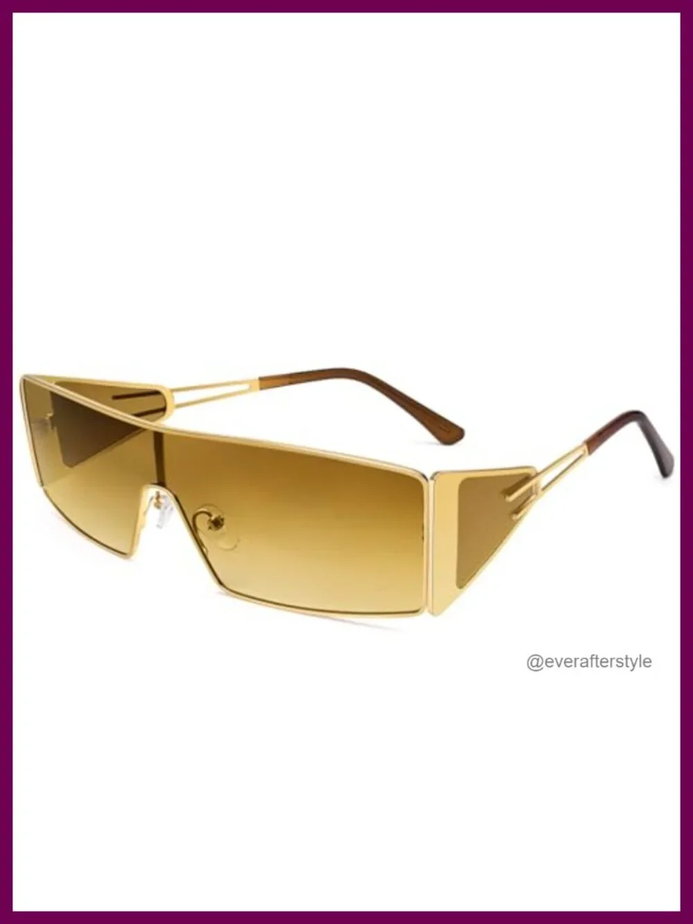 Oversized Rectangle Metal Frame Sunglasses Y2K Wrap Around UV Protection
